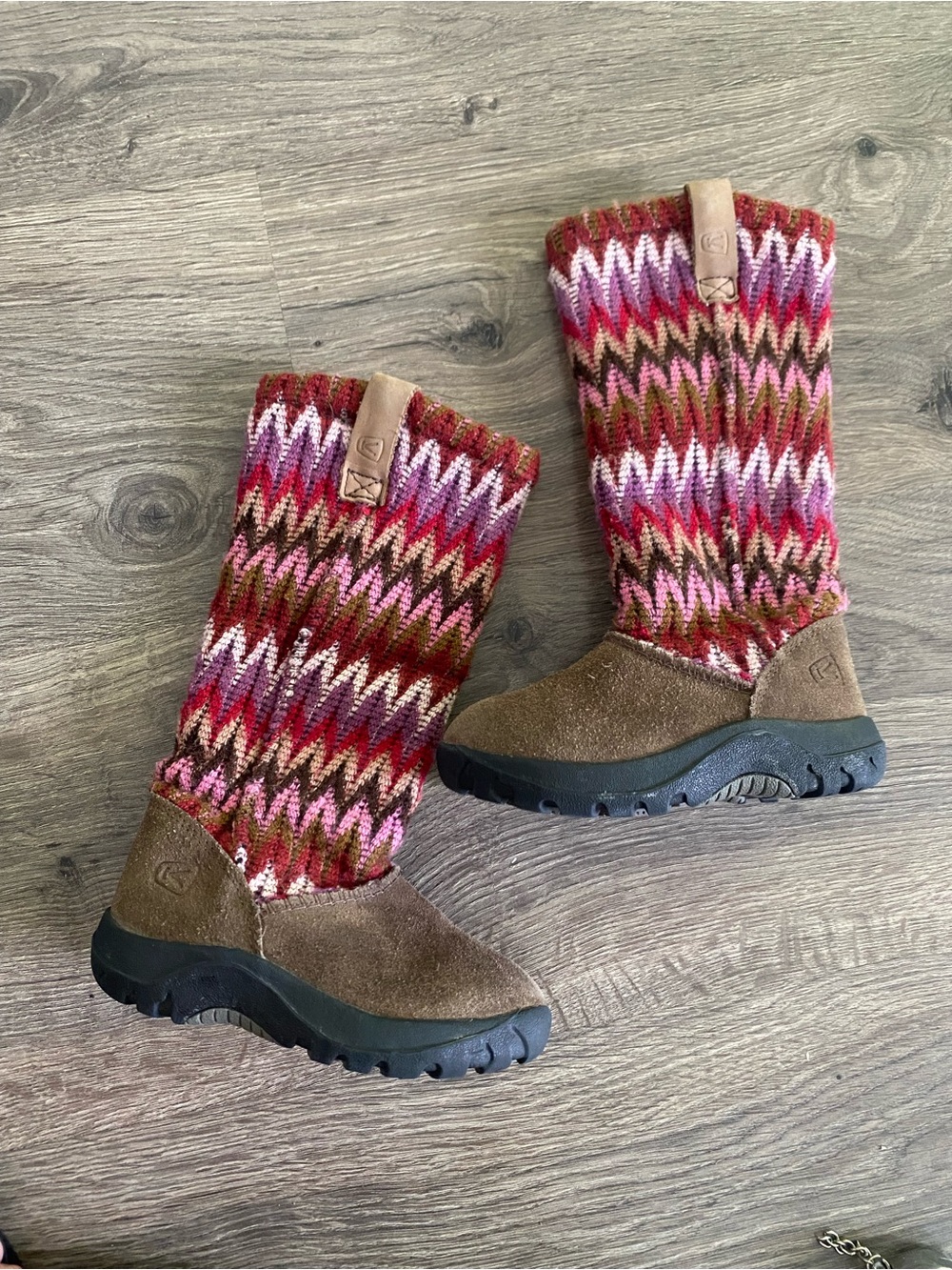 Keen Sherpa Lined Boots Toddler Girls 8 Knit Chevron Shaft Leather Bottoms
